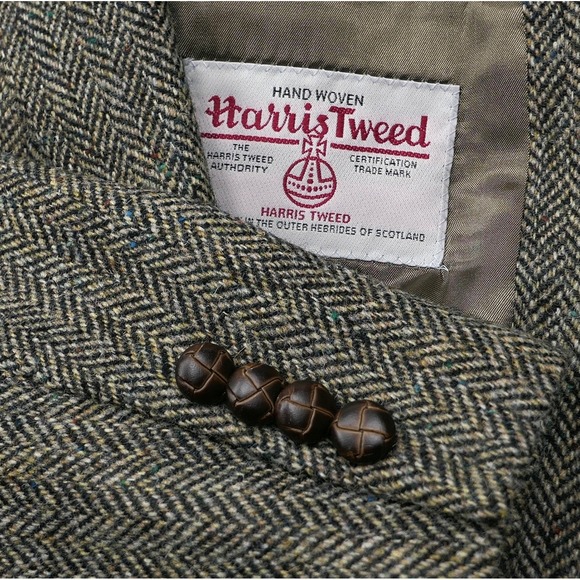 Jos. A. Bank Harris Tweed Blazer Mens 44L Grey Brown Herringbone Wool Sport Coat